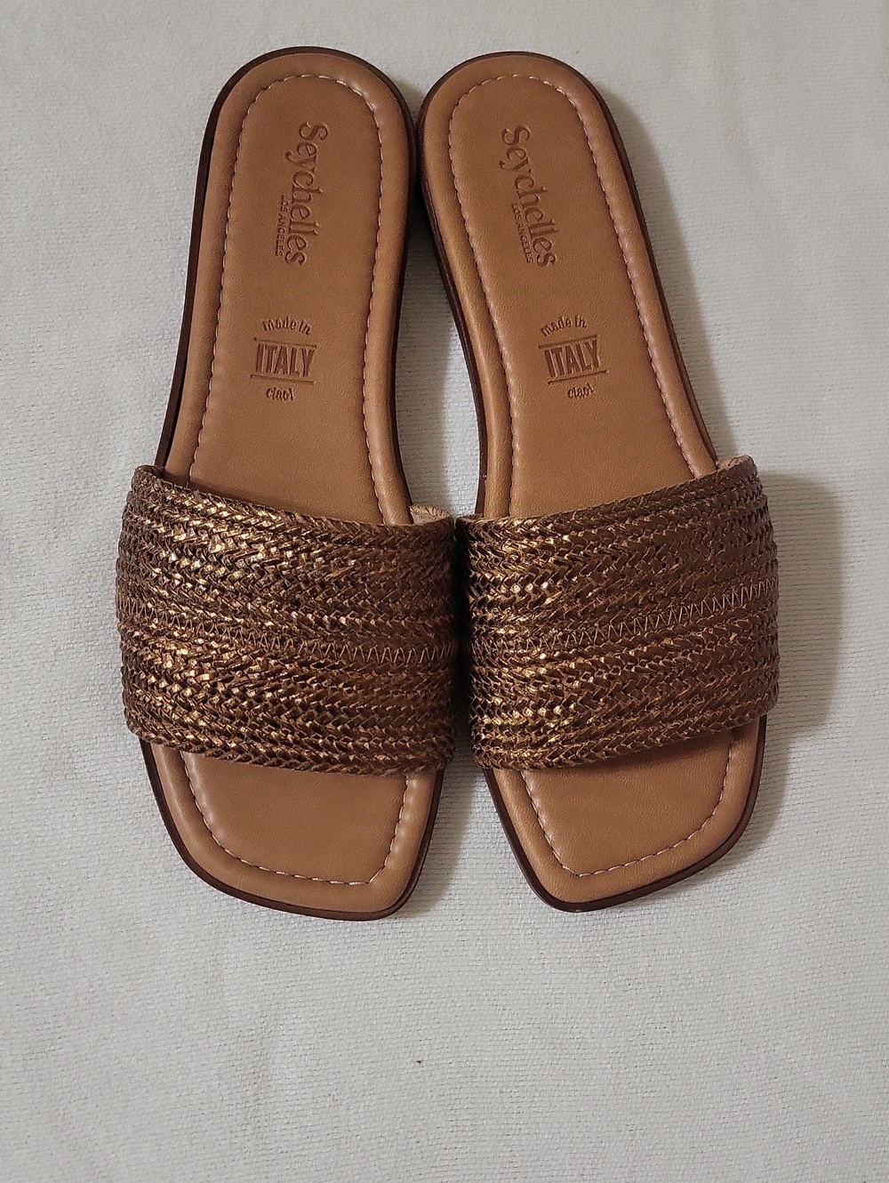 Seychelles Metallic Bronze Woven Slide Sandals